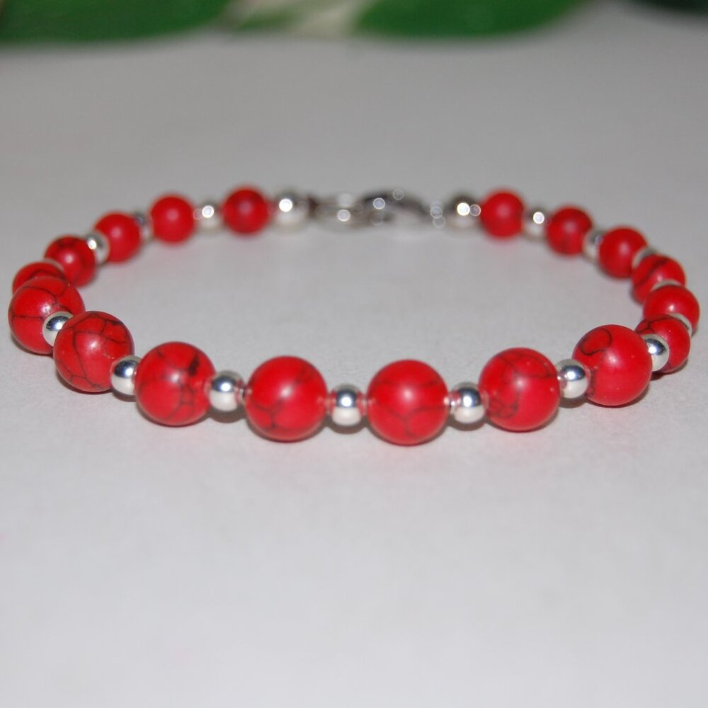 Red Howlite Bracelet,Clasp Closure Bracelet,Red Howlite Stone Bracelet